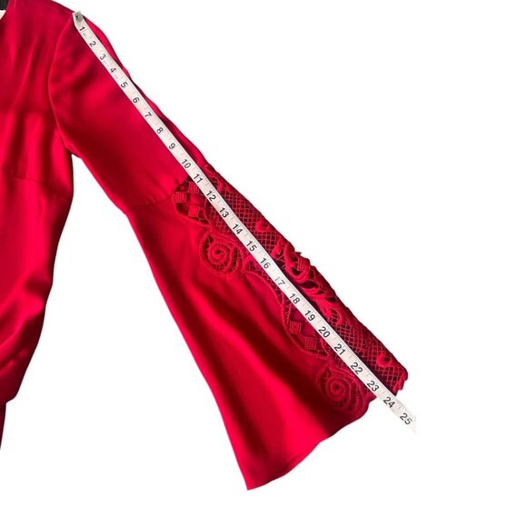 NWT Mika Mindel Cherry Red Lace Bell Sleeve Zip Back Cindy Dress XS Reg. $169 - Picture 12 of 12